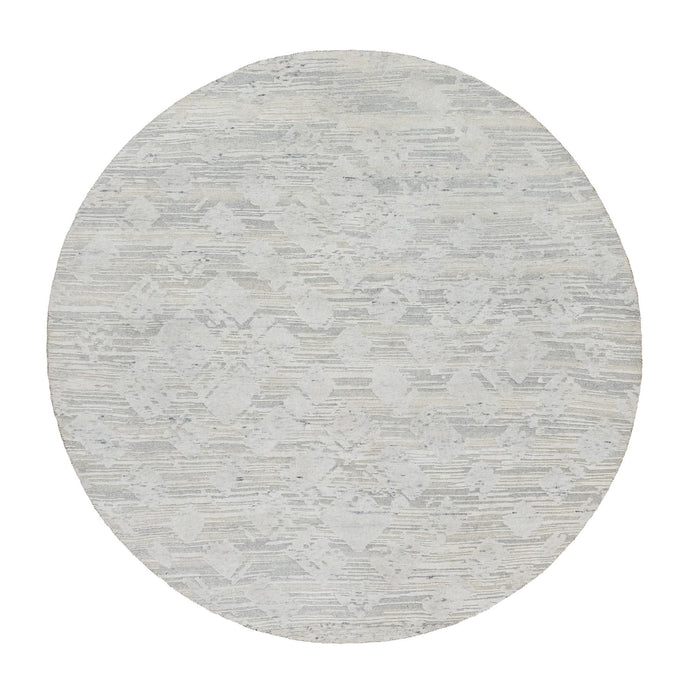 6'x6' Platinum Gray, Cut and Loop Pile, Hand Spun, Modern, Undyed Natural Wool, Hand Knotted, Round, Oriental Rug FWR545034