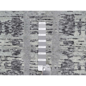 2'6"x10' Ash Gray, Hand Spun, Undyed Natural Wool, Modern Design, Hand Knotted, Runner, Oriental Rug FWR545058