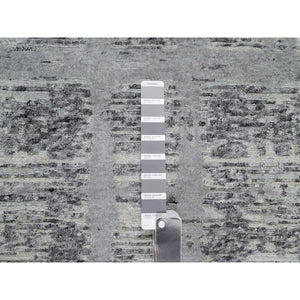 2'6"x11'8" Medium Gray, Undyed Natural Wool, Hand Knotted, Modern Design, Hand Spun, Runner, Oriental Rug FWR545064