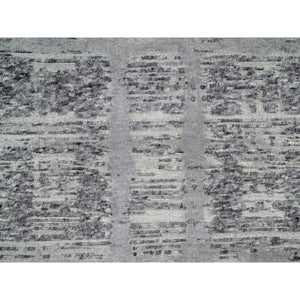 2'6"x11'8" Medium Gray, Undyed Natural Wool, Hand Knotted, Modern Design, Hand Spun, Runner, Oriental Rug FWR545064