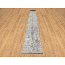 Load image into Gallery viewer, 2&#39;6&quot;x26&#39; Pastel Gray, Hand Knotted, Undyed Natural Wool, Modern Design, Hand Spun, XL Runner, Oriental Rug FWR545082