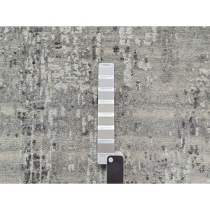 2'6"x26' Pastel Gray, Hand Knotted, Undyed Natural Wool, Modern Design, Hand Spun, XL Runner, Oriental Rug FWR545082