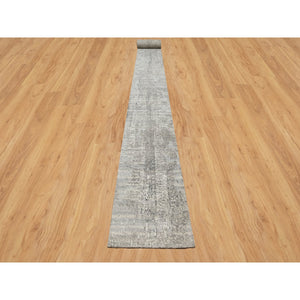 2'6"x29'9" Dorian Gray, Hand Knotted, Modern Design, Hand Spun, Undyed Natural Wool, XL Runner, Oriental Rug FWR545088