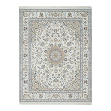 Load image into Gallery viewer, 7&#39;10&quot;x10&#39;2&quot; Spring White, 250 KPSI, Nain with Center Medallion, Wool and Silk, Hand Knotted, Oriental Rug FWR545106