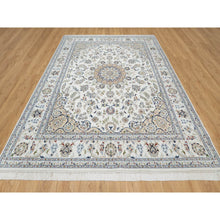 Load image into Gallery viewer, 7&#39;10&quot;x10&#39;2&quot; Spring White, 250 KPSI, Nain with Center Medallion, Wool and Silk, Hand Knotted, Oriental Rug FWR545106