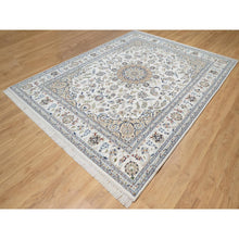 Load image into Gallery viewer, 7&#39;10&quot;x10&#39;2&quot; Spring White, 250 KPSI, Nain with Center Medallion, Wool and Silk, Hand Knotted, Oriental Rug FWR545106