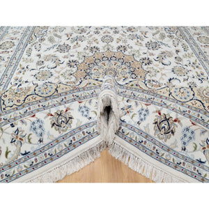 7'10"x10'2" Spring White, 250 KPSI, Nain with Center Medallion, Wool and Silk, Hand Knotted, Oriental Rug FWR545106