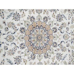 7'10"x10'2" Spring White, 250 KPSI, Nain with Center Medallion, Wool and Silk, Hand Knotted, Oriental Rug FWR545106