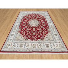 Load image into Gallery viewer, 7&#39;10&quot;x10&#39;3&quot; Falu Red, Wool and Silk, 250 KPSI, Nain with Center Medallion Flower Design, Hand Knotted, Oriental Rug FWR545124