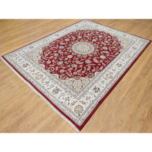 Load image into Gallery viewer, 7&#39;10&quot;x10&#39;3&quot; Falu Red, Wool and Silk, 250 KPSI, Nain with Center Medallion Flower Design, Hand Knotted, Oriental Rug FWR545124