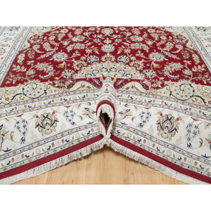 7'10"x10'3" Falu Red, Wool and Silk, 250 KPSI, Nain with Center Medallion Flower Design, Hand Knotted, Oriental Rug FWR545124