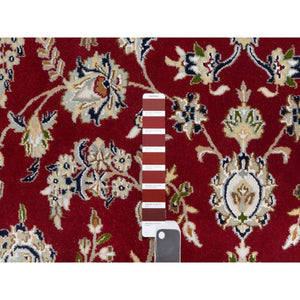 7'10"x10'3" Falu Red, Wool and Silk, 250 KPSI, Nain with Center Medallion Flower Design, Hand Knotted, Oriental Rug FWR545124