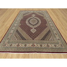 Load image into Gallery viewer, 8&#39;10&quot;x12&#39;4&quot; Wine Red, 250 KPSI, Hand Knotted, Super Mahi with Large Medallion, Wool and Silk, Oriental Rug FWR545136