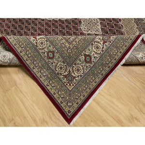 8'10"x12'4" Wine Red, 250 KPSI, Hand Knotted, Super Mahi with Large Medallion, Wool and Silk, Oriental Rug FWR545136