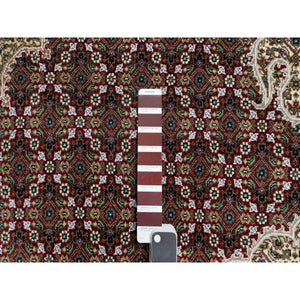 8'10"x12'4" Wine Red, 250 KPSI, Hand Knotted, Super Mahi with Large Medallion, Wool and Silk, Oriental Rug FWR545136