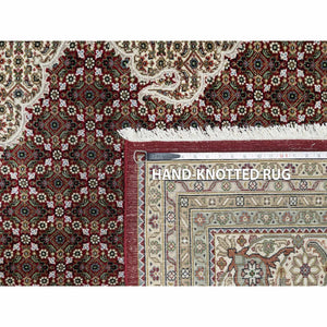 8'10"x12'4" Wine Red, 250 KPSI, Hand Knotted, Super Mahi with Large Medallion, Wool and Silk, Oriental Rug FWR545136