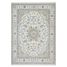 Load image into Gallery viewer, 9&#39;x12&#39;3&quot; Spring White, Hand Knotted, 250 KPSI, Nain with Center Motif Flower Design, Wool and Silk, Oriental Rug FWR545142