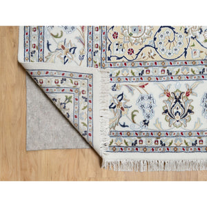 9'x12'3" Spring White, Hand Knotted, 250 KPSI, Nain with Center Motif Flower Design, Wool and Silk, Oriental Rug FWR545142