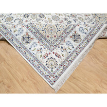 Load image into Gallery viewer, 9&#39;x12&#39;3&quot; Spring White, Hand Knotted, 250 KPSI, Nain with Center Motif Flower Design, Wool and Silk, Oriental Rug FWR545142