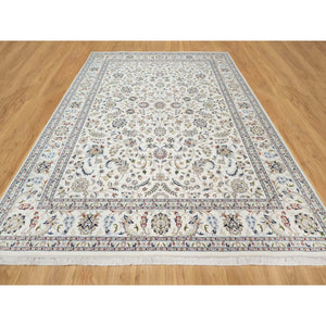 9'x12'2" Natural White, 250 KPSI, Nain All Over Floral Design, Hand Knotted, Wool and Silk, Oriental Rug FWR545160