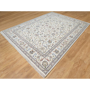 9'x12'2" Natural White, 250 KPSI, Nain All Over Floral Design, Hand Knotted, Wool and Silk, Oriental Rug FWR545160