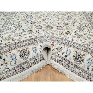 9'x12'2" Natural White, 250 KPSI, Nain All Over Floral Design, Hand Knotted, Wool and Silk, Oriental Rug FWR545160