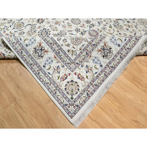 9'x12'2" Natural White, 250 KPSI, Nain All Over Floral Design, Hand Knotted, Wool and Silk, Oriental Rug FWR545160