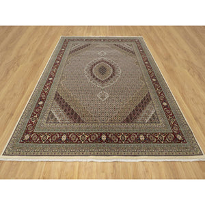 8'x10' Photon White, Super Mahi with Large Medallion, Hand Knotted, Wool and Silk, 250 KPSI, Oriental Rug FWR545172