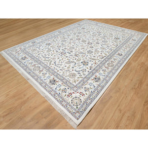 10'x14'2" Vivid White, Wool and Silk, Nain All Over Floral Design, Hand Knotted, 250 KPSI, Oriental Rug FWR545196