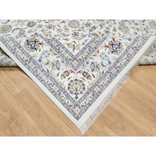 Load image into Gallery viewer, 10&#39;x14&#39;2&quot; Vivid White, Wool and Silk, Nain All Over Floral Design, Hand Knotted, 250 KPSI, Oriental Rug FWR545196