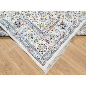 10'x14'2" Vivid White, Wool and Silk, Nain All Over Floral Design, Hand Knotted, 250 KPSI, Oriental Rug FWR545196