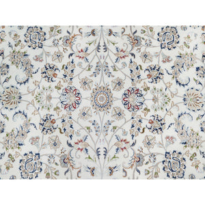 10'x14'2" Vivid White, Wool and Silk, Nain All Over Floral Design, Hand Knotted, 250 KPSI, Oriental Rug FWR545196