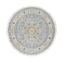 Load image into Gallery viewer, 9&#39;x9&#39; Beau Blue, Hand Knotted, Nain with Large Center Medallion, 250 KPSI, Wool and Silk, Round, Oriental Rug FWR545202