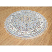 Load image into Gallery viewer, 9&#39;x9&#39; Beau Blue, Hand Knotted, Nain with Large Center Medallion, 250 KPSI, Wool and Silk, Round, Oriental Rug FWR545202