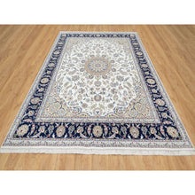 Load image into Gallery viewer, 7&#39;10&quot;x10&#39;1&quot; Stone White, Nain with Center Medallion Flower Design, 250 KPSI, Super Fine Weave, Wool and Silk, Hand Knotted, Oriental Rug FWR545208