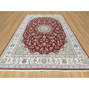 8'9"x12' Falu Red, Nain with Center Medallion Flower Design, Hand Knotted, Wool and Silk, 250 KPSI, Oriental Rug FWR545214