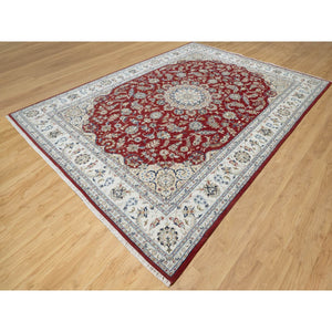 8'9"x12' Falu Red, Nain with Center Medallion Flower Design, Hand Knotted, Wool and Silk, 250 KPSI, Oriental Rug FWR545214