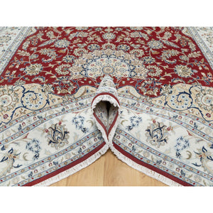 8'9"x12' Falu Red, Nain with Center Medallion Flower Design, Hand Knotted, Wool and Silk, 250 KPSI, Oriental Rug FWR545214