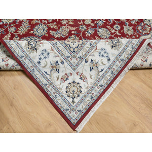 8'9"x12' Falu Red, Nain with Center Medallion Flower Design, Hand Knotted, Wool and Silk, 250 KPSI, Oriental Rug FWR545214