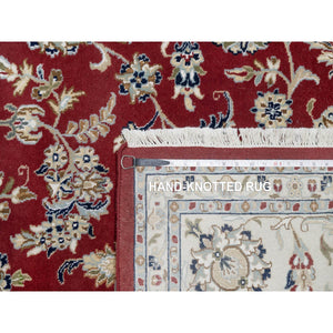 8'9"x12' Falu Red, Nain with Center Medallion Flower Design, Hand Knotted, Wool and Silk, 250 KPSI, Oriental Rug FWR545214