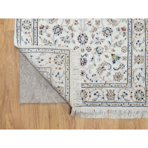 2'7"x12'2" Natural White, 250 KPSI, Wool and Silk, Nain All Over Floral Design, Hand Knotted, Runner, Oriental Rug FWR545238