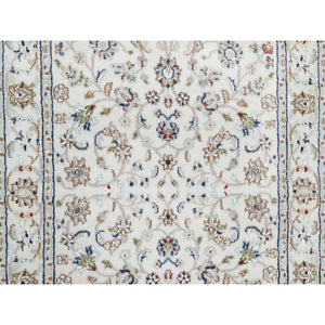 2'7"x12'2" Natural White, 250 KPSI, Wool and Silk, Nain All Over Floral Design, Hand Knotted, Runner, Oriental Rug FWR545238