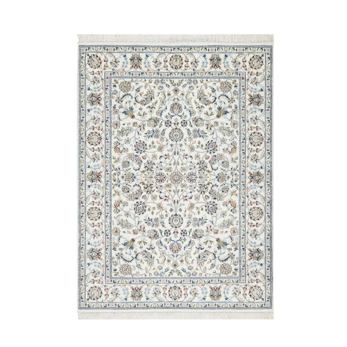 5'x7' Natural White, Organic Wool, Nain All Over Floral Design, Hand Knotted, 250 KPSI, Oriental Rug FWR545256