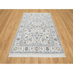 5'x7' Natural White, Organic Wool, Nain All Over Floral Design, Hand Knotted, 250 KPSI, Oriental Rug FWR545256