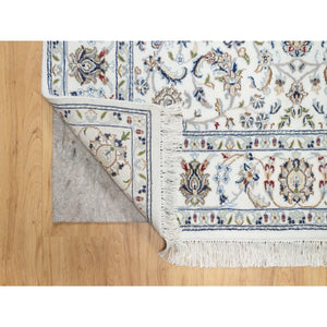 5'x7' Natural White, Organic Wool, Nain All Over Floral Design, Hand Knotted, 250 KPSI, Oriental Rug FWR545256