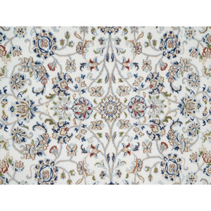 5'x7' Natural White, Organic Wool, Nain All Over Floral Design, Hand Knotted, 250 KPSI, Oriental Rug FWR545256