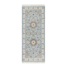 Load image into Gallery viewer, 2&#39;8&quot;x6&#39;6&quot; Beau Blue, Nain with Large Center Medallion, 250 KPSI, Hand Knotted, Wool and Silk, Runner, Oriental Rug FWR545268