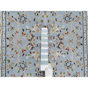 2'8"x6'6" Beau Blue, Nain with Large Center Medallion, 250 KPSI, Hand Knotted, Wool and Silk, Runner, Oriental Rug FWR545268