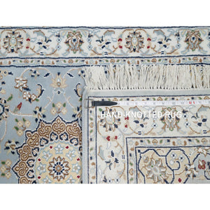 2'8"x6'6" Beau Blue, Nain with Large Center Medallion, 250 KPSI, Hand Knotted, Wool and Silk, Runner, Oriental Rug FWR545268