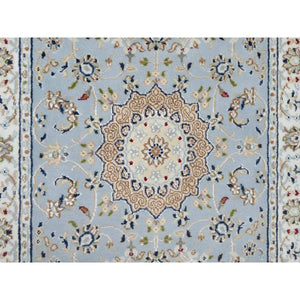 2'8"x8'3" Beau Blue, 250 KPSI, Wool and Silk, Hand Knotted, Nain with Large Center Medallion, Runner, Oriental Rug FWR545274